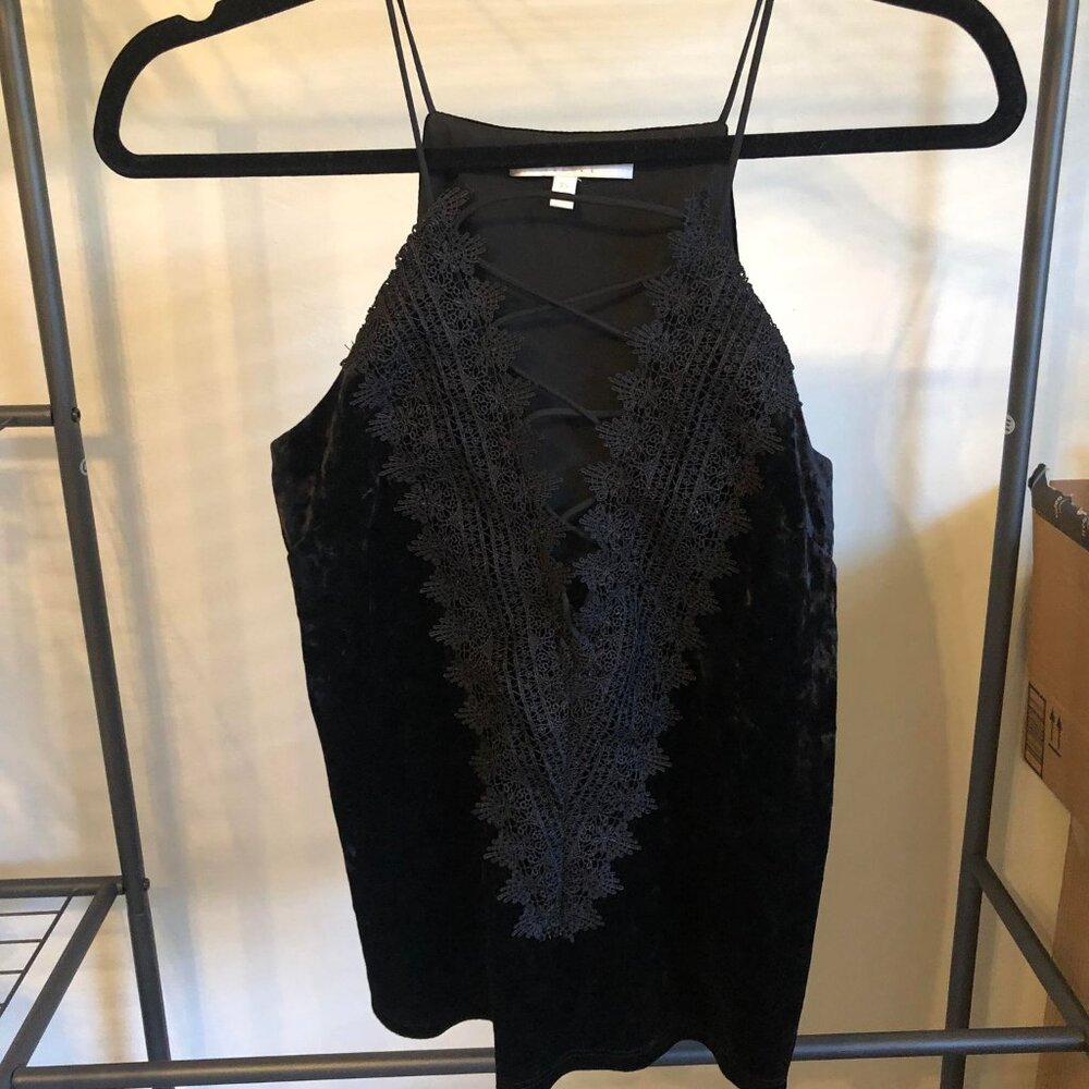 Black velvet Wayf lace-up top, size XS. Like new condition.